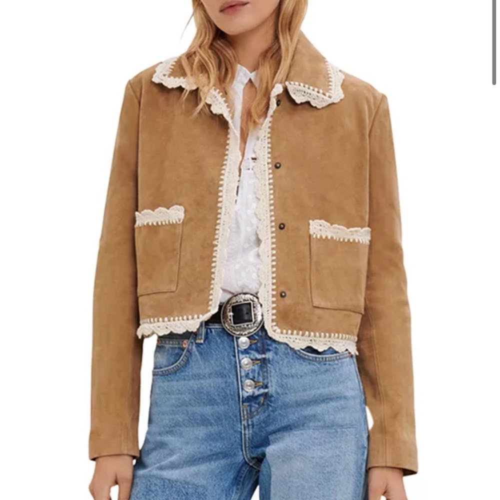 Maje
Bicoti Crochet Trim Suede Jacket